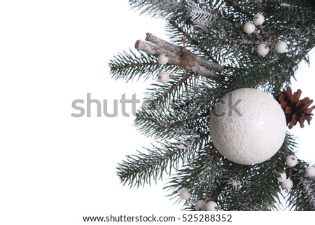 New year. Christmas background with fir tree and balls, on white background
