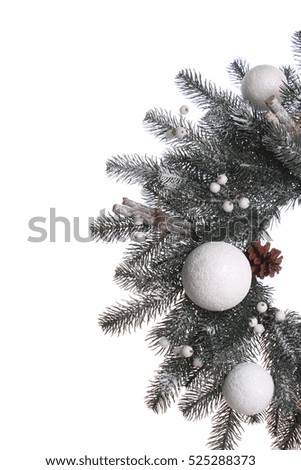 New year Christmas background with fir tree and balls, on white background