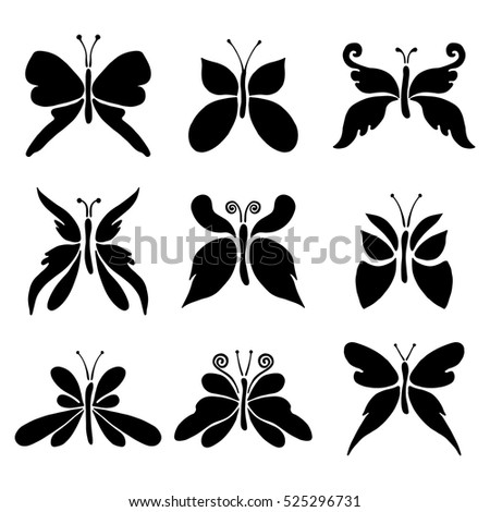 Set of vector black and white  illustration of insect. Butterfly isolated on the white background. Hand drawn decorative graphic vector logo, icon, sign, symbol, illustration