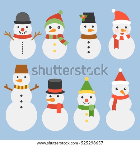 Snowman collection for christmas and winter, cute character flat design vector Royalty-Free Stock Photo #525298657