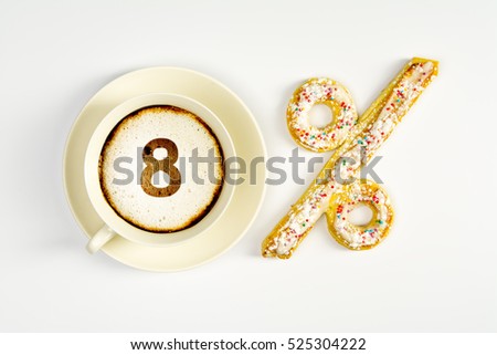 The numbers in the Cup of coffee on a white background next to the bun as a percentage.