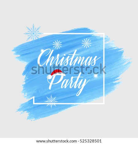 'Christmas Party' holiday sign text over abstract blue brush paint background vector illustration.