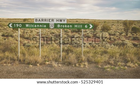 Road sign on a outback road near Broken Hill, Australia