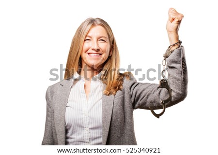senior beautiful woman with handcuffs