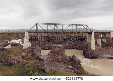 Bridge on The Skjalfandafljot river in Iceland. Overcast Gloomy Weather