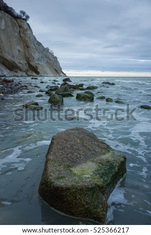 Beautiful landscape and nature photo of Mons Klint in Denmark Europe Scandinavia. Ocean, cliffs and coast line. Nice calm outdoors picture.