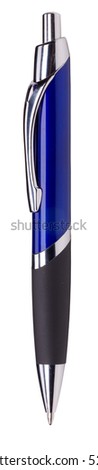 Close up of blue pen isolated with clipping path on white