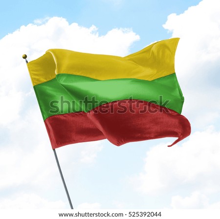 Flag of Lithuania Raised Up in The Sky