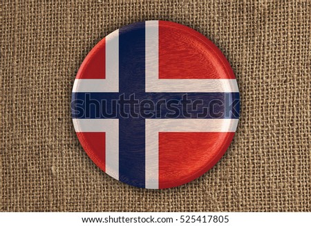 Norway: Round Flag with wood texture on rough cloth background