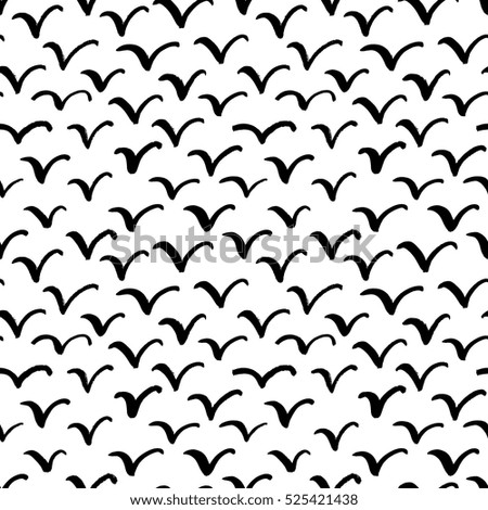 Seamless pattern with hand drawn brush strokes. Ink illustration. Isolated on white background. Hand drawn black elements.
