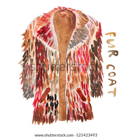 Faux fur coat. Hand drawn watercolor illustration. Raster illustration