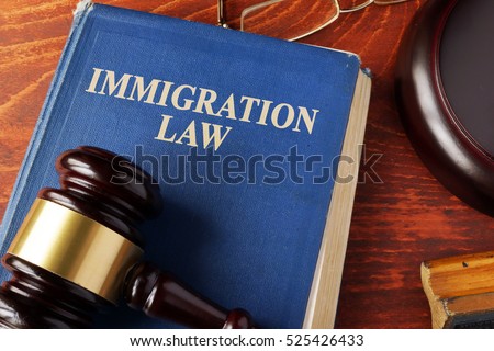 Book with title immigration law on a table. Royalty-Free Stock Photo #525426433