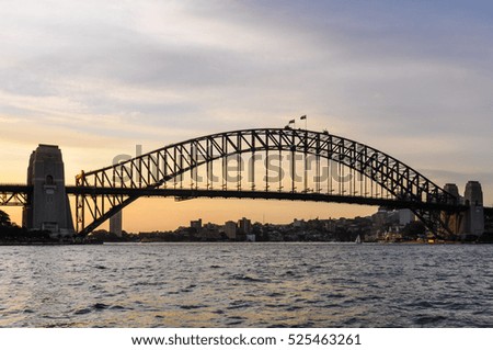 Sunset colors at the Harbour Bridge in Sydney, Australia