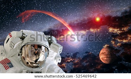 Astronaut planet Mars spaceman helmet comet space suit galaxy universe. Elements of this image furnished by NASA.