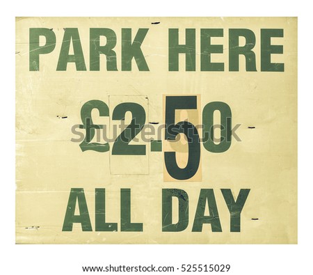 Vintage looking Sign 50p per hour 2.50 all day - isolated over white background