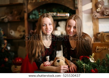 Girl twins celebrating new year