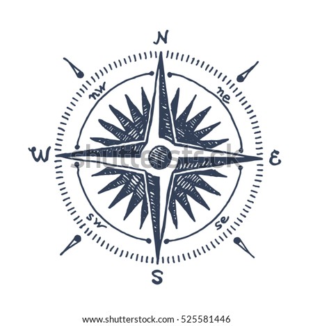 Compass wind rose hand drawn vector design element