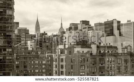 Aerial view of Manhattan buildings. Metropolis skyline.