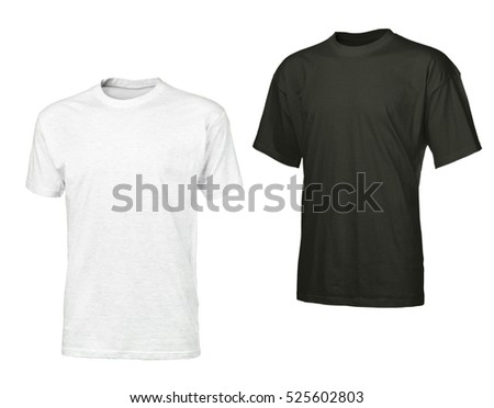 Light gray and black t shirts with copy space for your logo or text, design element, isolated on white background