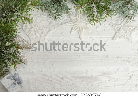 Greeting card for Christmas on wooden top