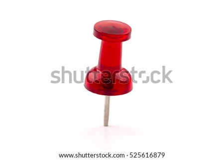 Macro close up of Red Push Pin isolated on white background.