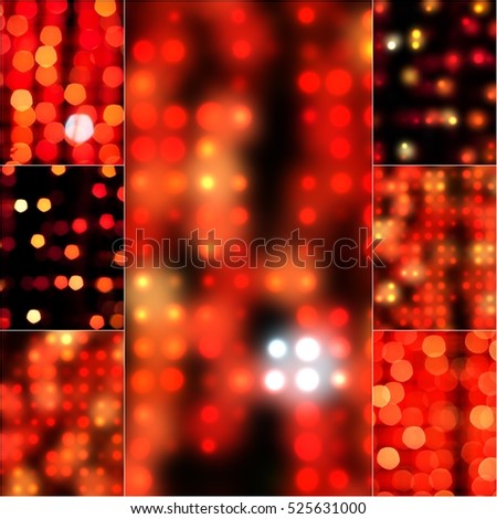 Blur abstract background bokeh effect in red color. Blurred light in vintage retro tone. Blurry bokeh circles for Christmas soft focus dreamy set. Defocus shinny bubble light wallpaper Collage.