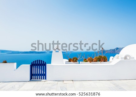 White architecture in Santorini island, Greece.  Royalty-Free Stock Photo #525631876