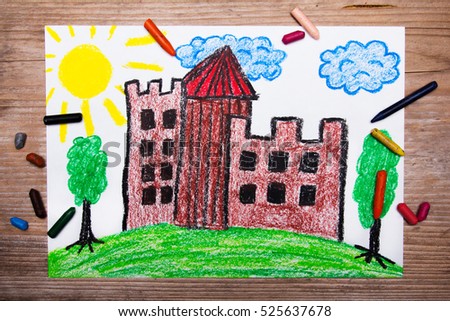 colorful drawing: medieval castle on the hill