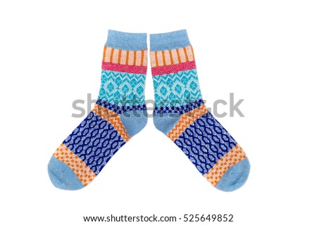 Pair of colored striped socks, isolate on a white background