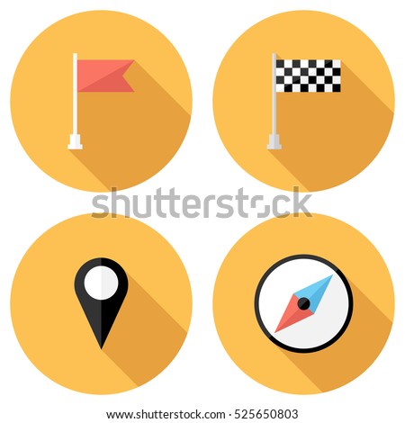 Compass and flag icons . Flat design style modern vector illustration. Isolated on stylish color background. Flat long shadow icon. Elements in flat design.