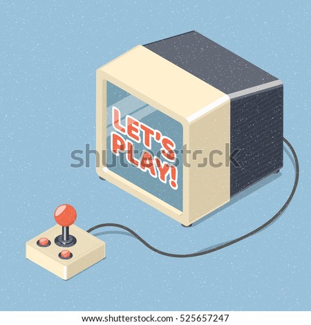 Lets play video games concept. Tv set and retro joystick gamepad. Isometric vector illustration. Royalty-Free Stock Photo #525657247
