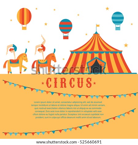Circus collection with carnival, fun fair, vector icons and background and illustration Colored icons collection. Place for your text. Circus concept