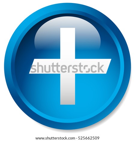 Medical, healthcare, first-aid plus, cross icon. Glossy circle button with cross.
