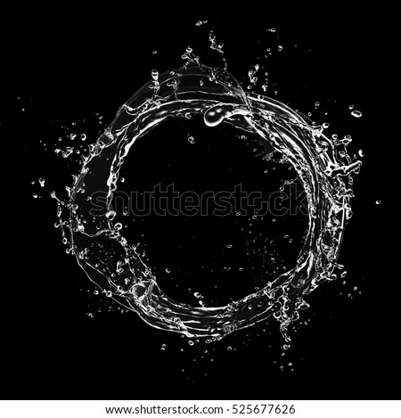 Abstract water splashes in circle shape, isolated on black background