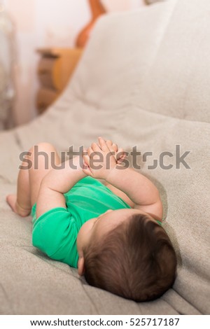 lovely crawling six-month baby