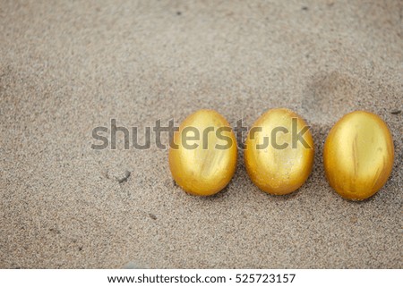 Golden egg isolated on Sand background