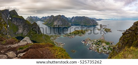 Norway Panorama in Lofoten island: Reinebringen - Reine Town 