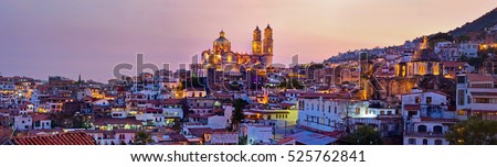 Panorama of Taxco city at sunset in Mexico Royalty-Free Stock Photo #525762841