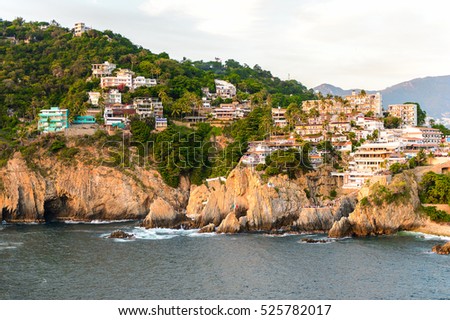 The rock La Quebrada, one of the most famous tourist attractions in Acapulco, Mexico.