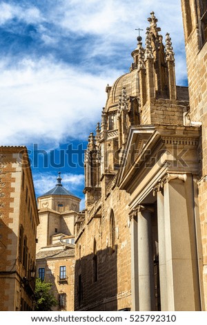 Facade details of the Primate Cathedral of Saint Mary of Toledo in Spain