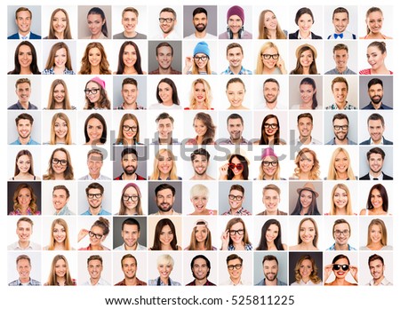 Collage of diverse people expressing different emotions. Royalty-Free Stock Photo #525811225