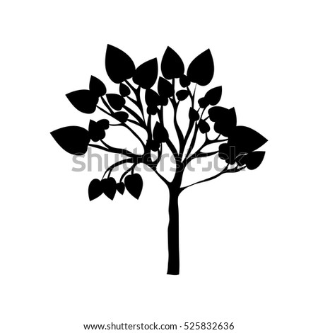 black silhouette tree with leafy branches