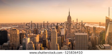 New York skyline panorama at sunset