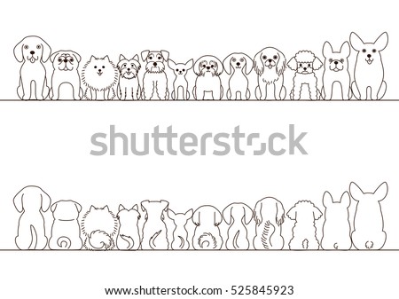 small dogs border set, front view and rear view, line art