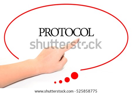 Hand writing PROTOCOL  with the abstract background. The word PROTOCOL represent the meaning of word as concept in stock photo.