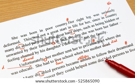 english proofreading sheet with red marks Royalty-Free Stock Photo #525865090