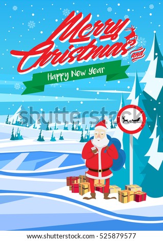 Modern Nice Detail Merry Christmas Card Santa Claus Illustration, Suitable for Brochure, Flyer, Invitation, Web Banner, Poster, Postcard, Social Media, and Other Christmas Related Occasion