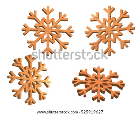 Set 3d wood snowflake