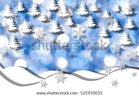 Christmas background with trees and snow. Collage with effect overlay New Year decoration.