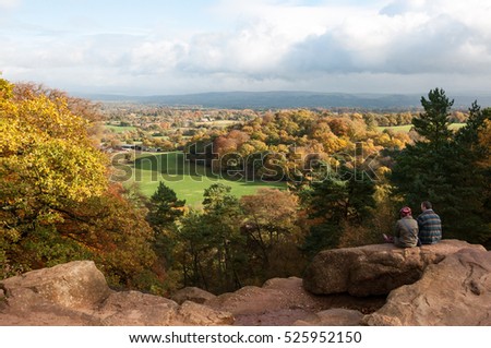 Looking across the Cheshire plains from Alderley Edge, UK Royalty-Free Stock Photo #525952150